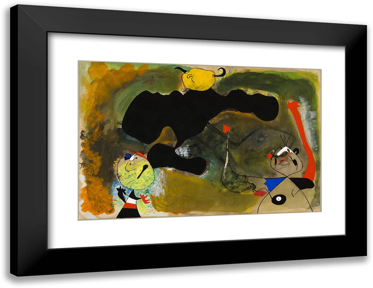 Night Birds 24x18 Black Modern Wood Framed Art Print Poster by Miro, Joan