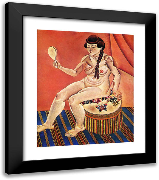 Nude with Mirror 20x23 Black Modern Wood Framed Art Print Poster by Miro, Joan