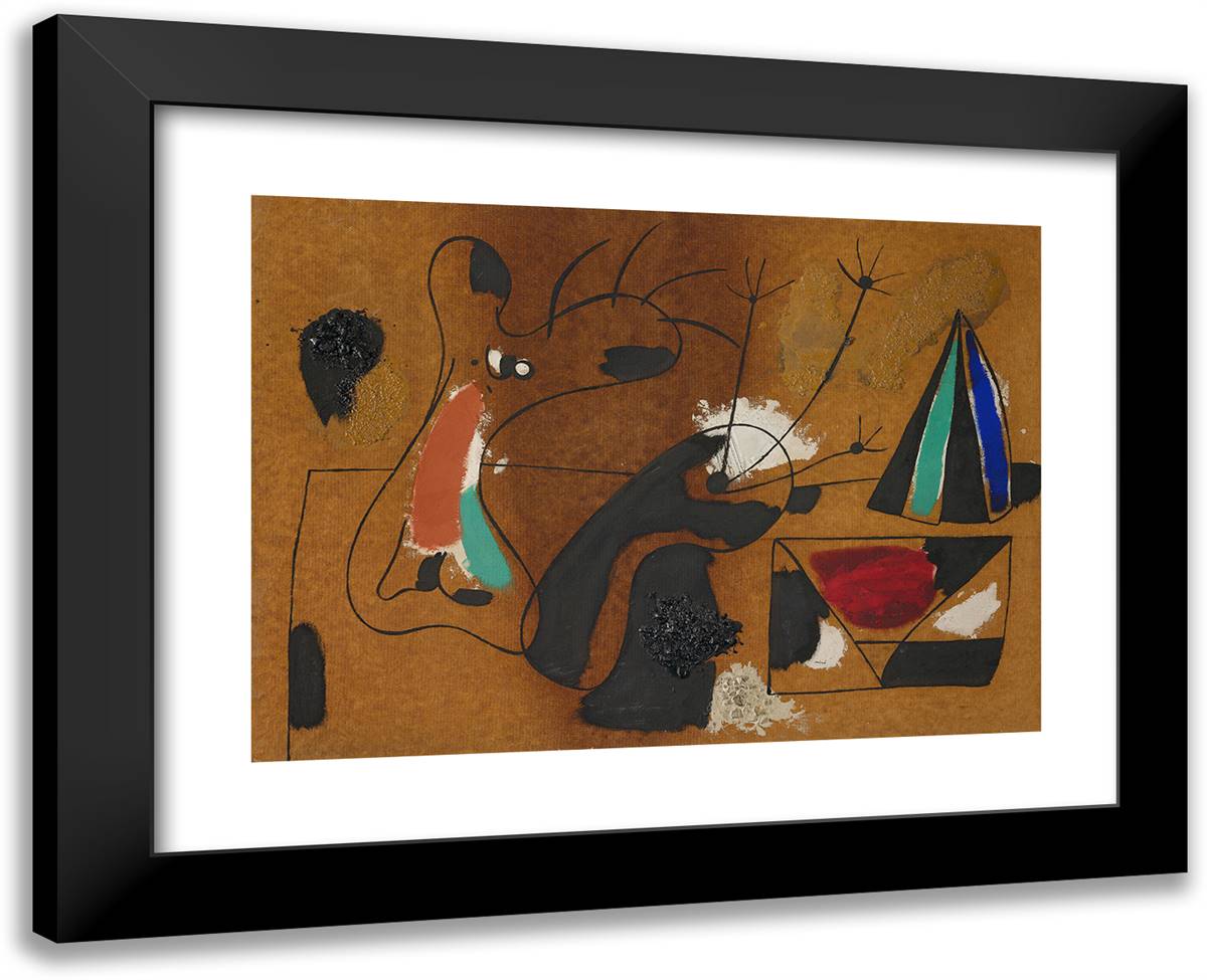 Painting 24x19 Black Modern Wood Framed Art Print Poster by Miro, Joan