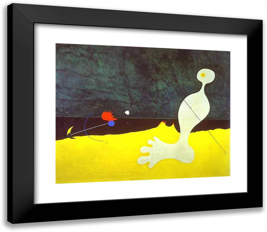 Person Throwing a Stone at a Bird 23x20 Black Modern Wood Framed Art Print Poster by Miro, Joan