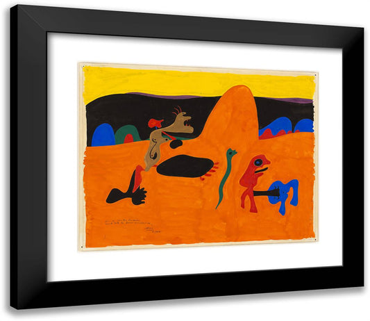 Personage, Animals, Mountains 23x20 Black Modern Wood Framed Art Print Poster by Miro, Joan