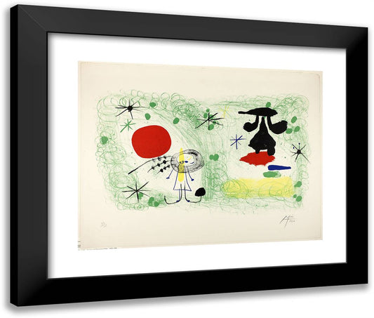 Personnages Dane Un Jardin 24x20 Black Modern Wood Framed Art Print Poster by Miro, Joan