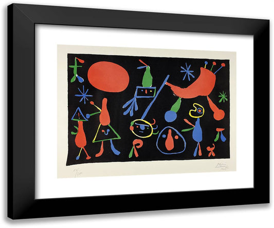 Personnages on Black Ground 24x20 Black Modern Wood Framed Art Print Poster by Miro, Joan