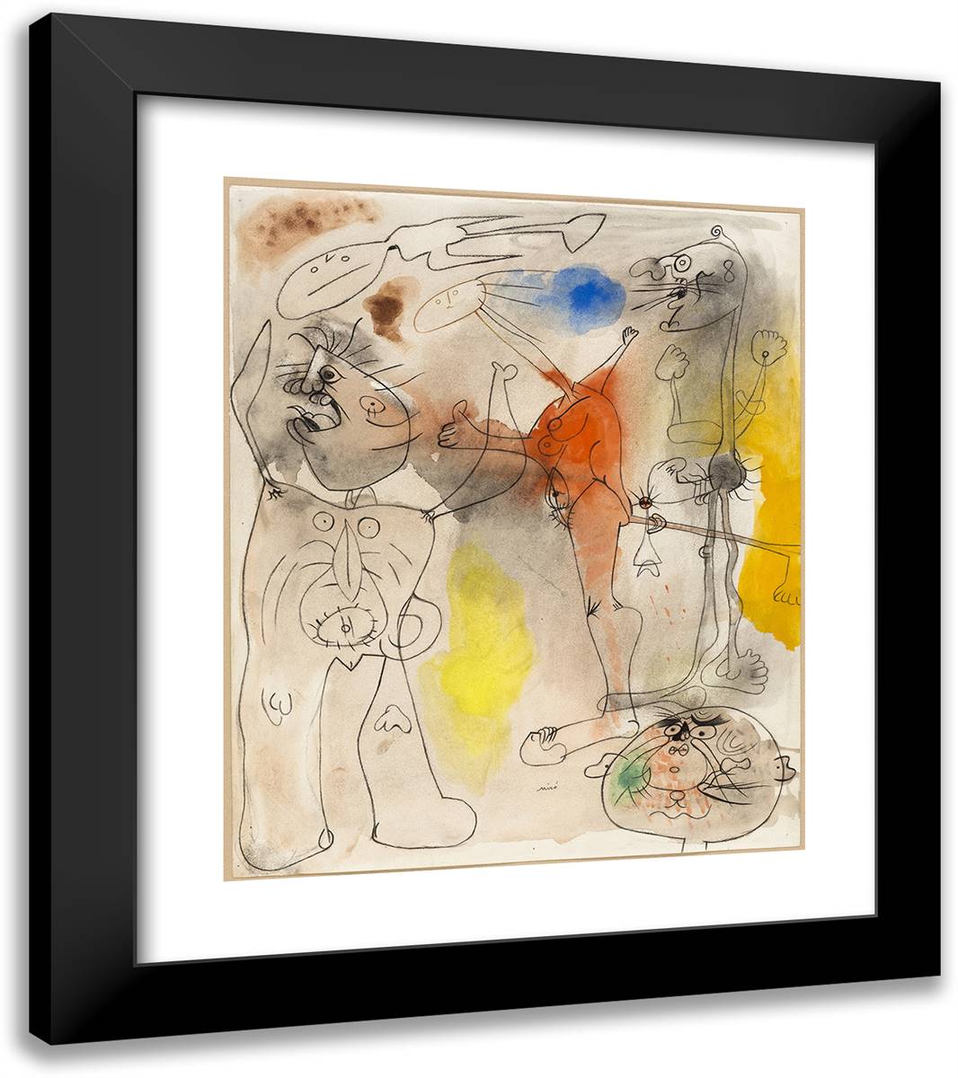 Persons Haunted by a Bird 20x23 Black Modern Wood Framed Art Print Poster by Miro, Joan