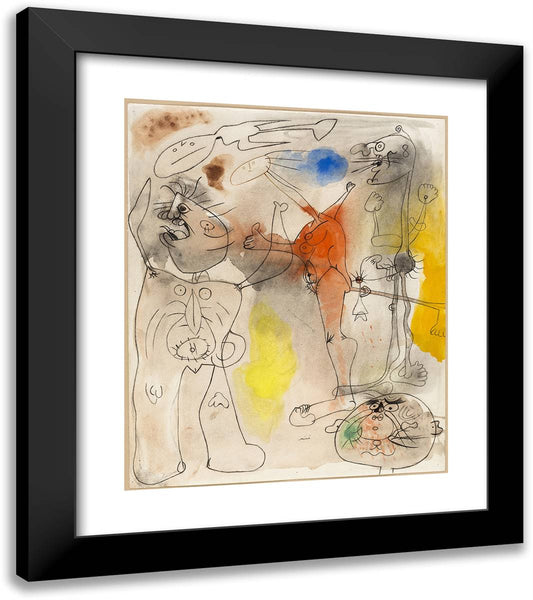 Persons Haunted by a Bird 20x23 Black Modern Wood Framed Art Print Poster by Miro, Joan