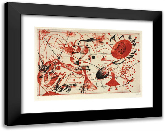 Plate Seven, from Black and Red Series 24x19 Black Modern Wood Framed Art Print Poster by Miro, Joan
