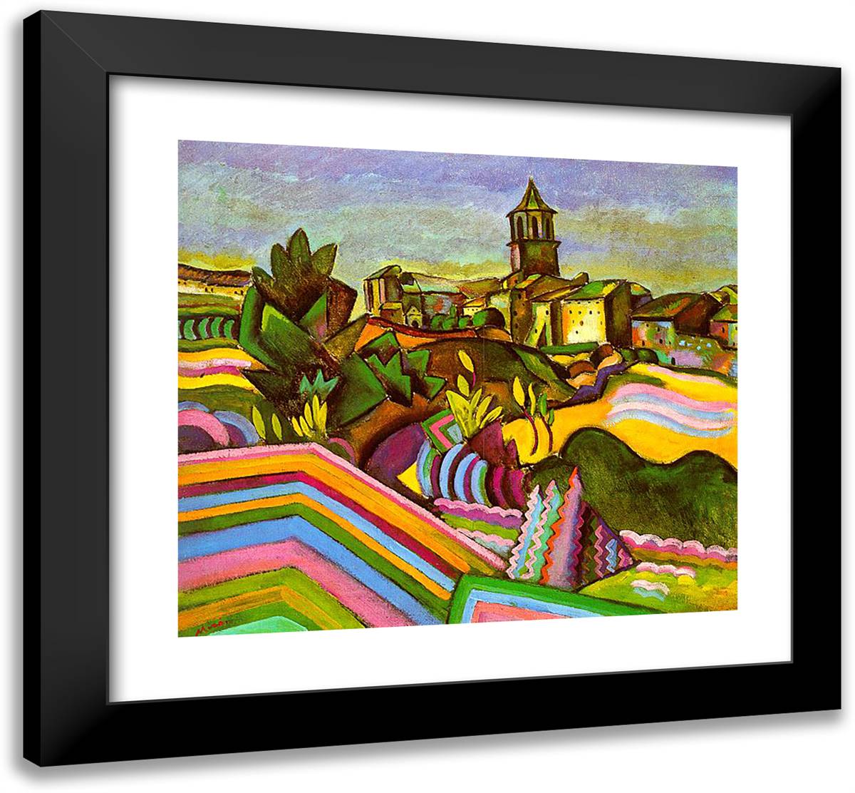 Prades, the VIllage 22x20 Black Modern Wood Framed Art Print Poster by Miro, Joan