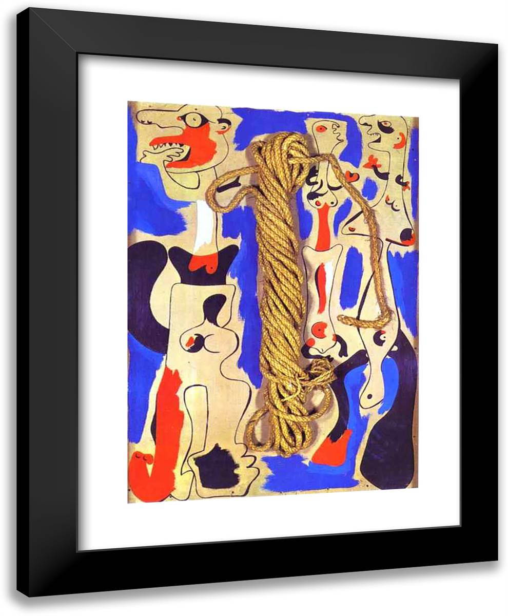 Rope and People I 19x24 Black Modern Wood Framed Art Print Poster by Miro, Joan