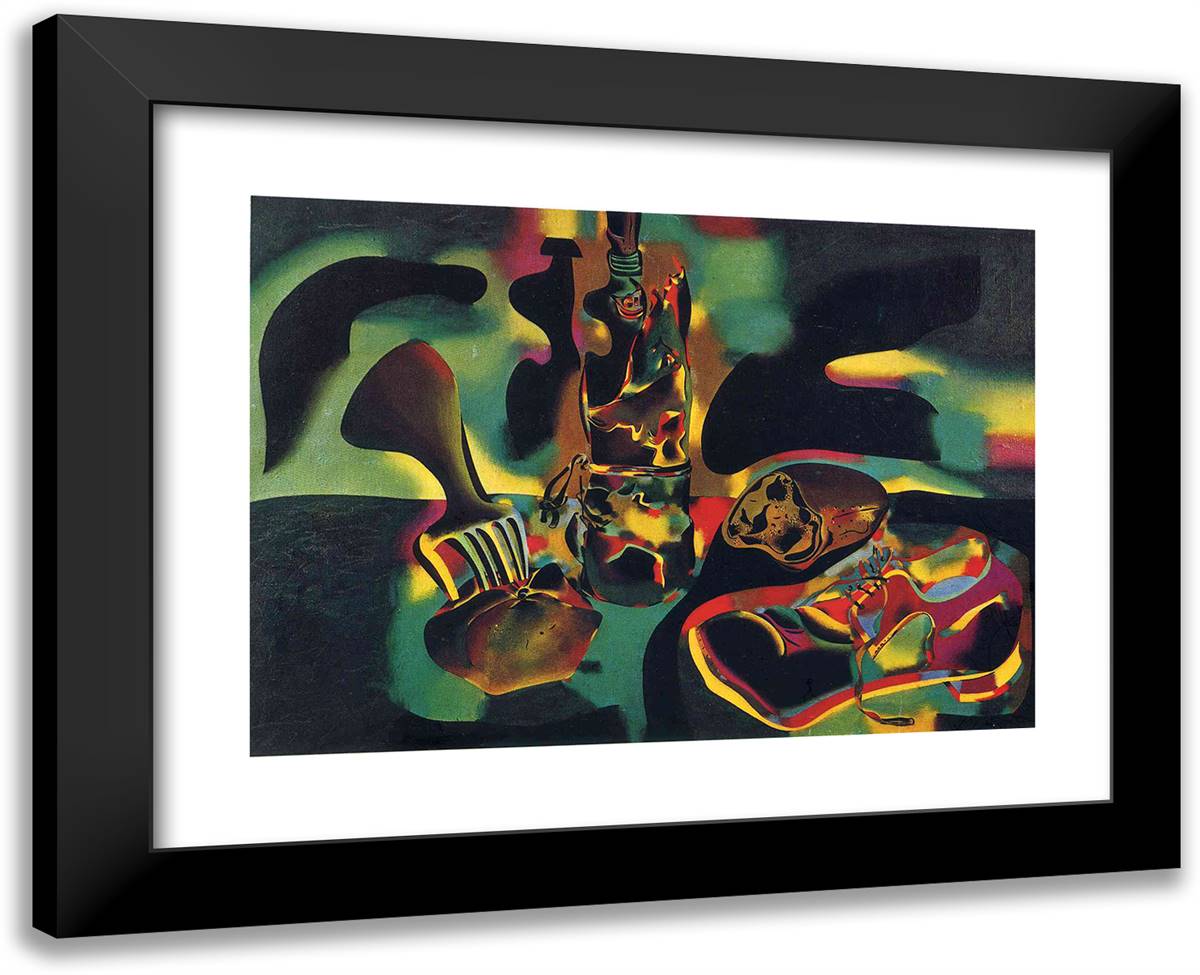 Still Life with Old Shoe 24x19 Black Modern Wood Framed Art Print Poster by Miro, Joan