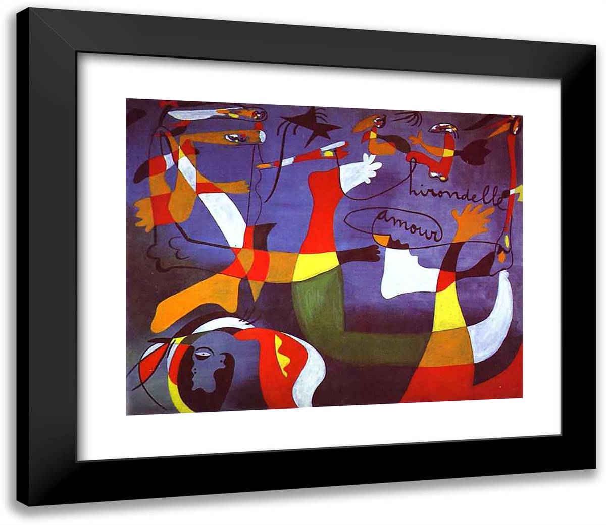 Swallow, Love 23x20 Black Modern Wood Framed Art Print Poster by Miro, Joan