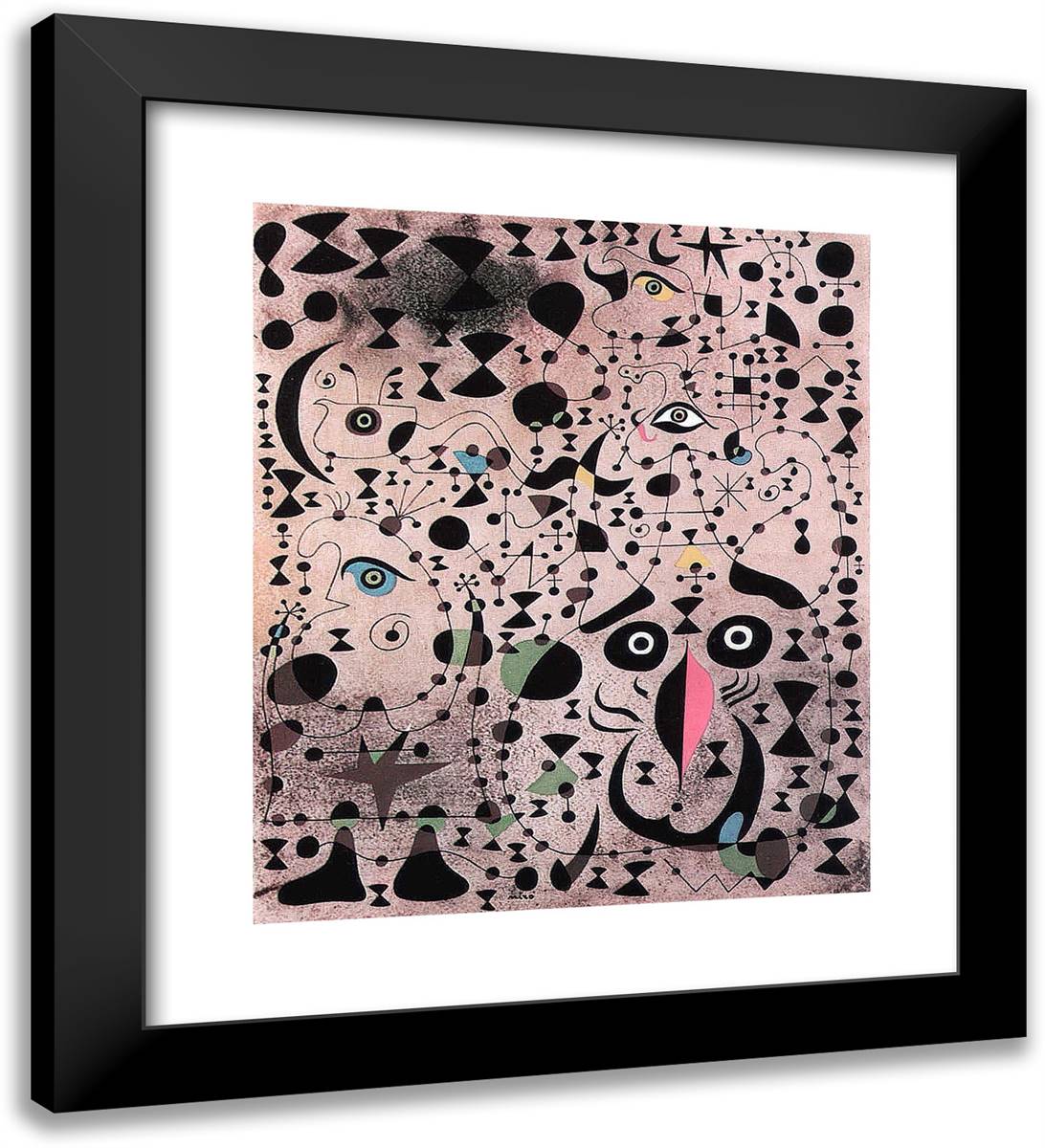 The Beautiful Bird Revealing the Unknown to a Pair of Lovers (From the Constellation Series) 20x22 Black Modern Wood Framed Art Print Poster by Miro, Joan