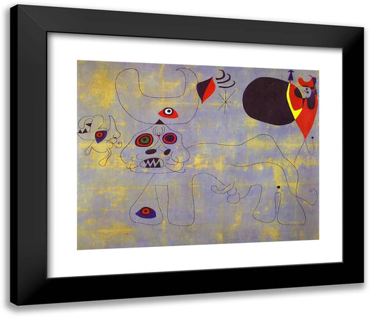 The Bull Fight 23x20 Black Modern Wood Framed Art Print Poster by Miro, Joan