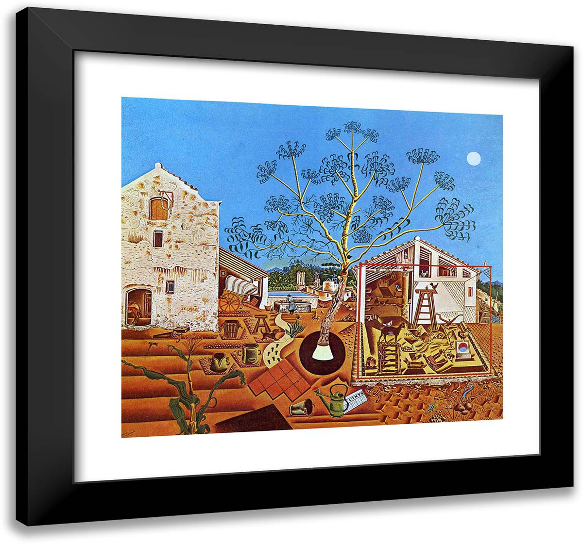 The Farm 21x20 Black Modern Wood Framed Art Print Poster by Miro, Joan