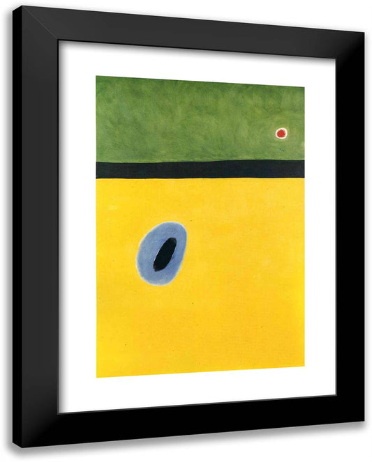 The Lark's Wing, Encircled with Golden Blue, Rejoins the Heart of the Poppy Sleeping on a Diamond-Studded Meadow 19x24 Black Modern Wood Framed Art Print Poster by Miro, Joan
