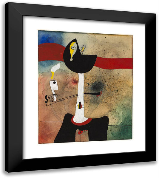 The Man with a Pipe 20x23 Black Modern Wood Framed Art Print Poster by Miro, Joan