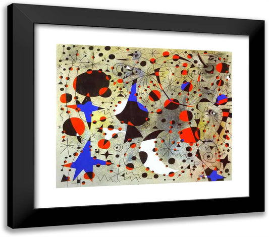 The Nightingale's Song at Midnight and the Morning Rain 23x20 Black Modern Wood Framed Art Print Poster by Miro, Joan