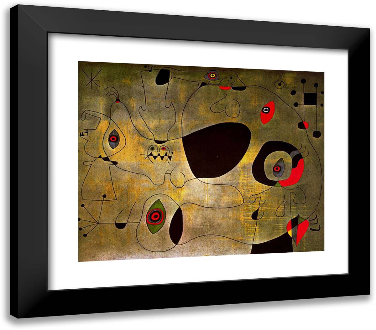 The Port 23x20 Black Modern Wood Framed Art Print Poster by Miro, Joan