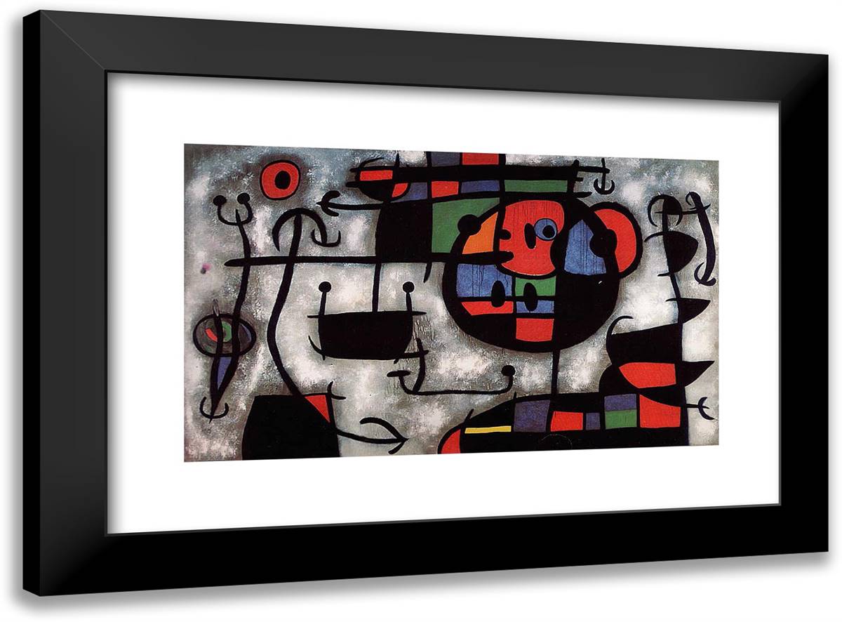 The Skiing Lesson 24x18 Black Modern Wood Framed Art Print Poster by Miro, Joan