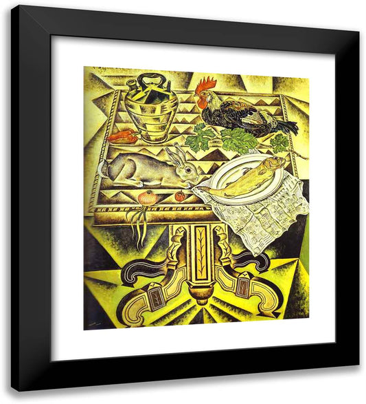 The Table (Still Life with Rabbit) 20x22 Black Modern Wood Framed Art Print Poster by Miro, Joan