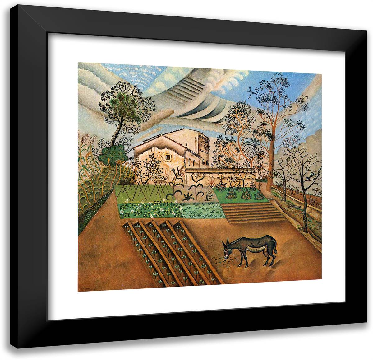 The Vegetable Garden with Donkey 21x20 Black Modern Wood Framed Art Print Poster by Miro, Joan