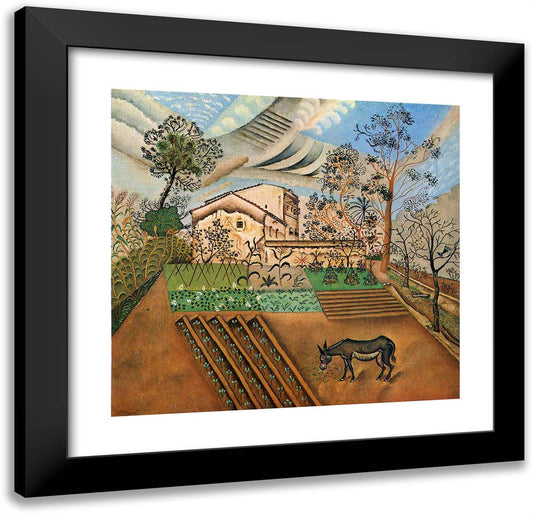 The Vegetable Garden with Donkey 21x20 Black Modern Wood Framed Art Print Poster by Miro, Joan