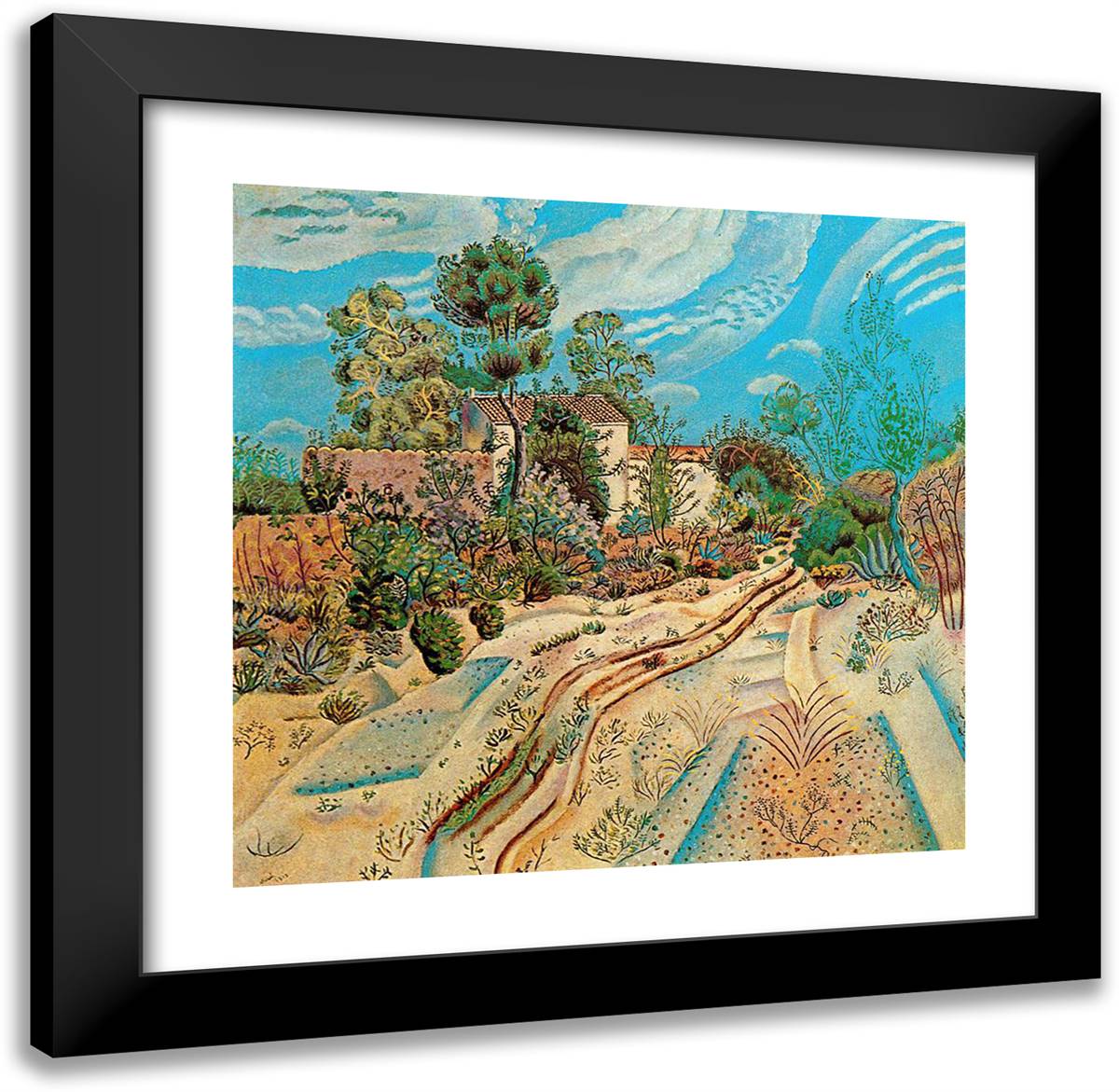 The Waggon Tracks 21x20 Black Modern Wood Framed Art Print Poster by Miro, Joan