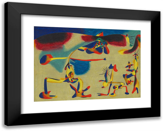 Two Personages in Love with a Woman 24x19 Black Modern Wood Framed Art Print Poster by Miro, Joan