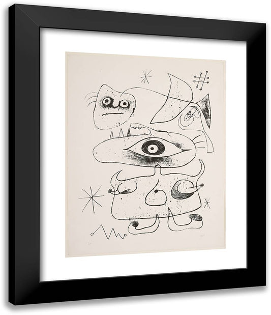 Untitled, Plate Nine from the Barcelona Series 20x24 Black Modern Wood Framed Art Print Poster by Miro, Joan