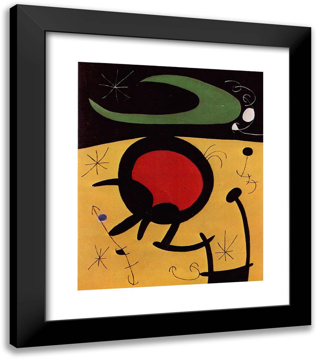 Vuelo De Pájaros 20x23 Black Modern Wood Framed Art Print Poster by Miro, Joan