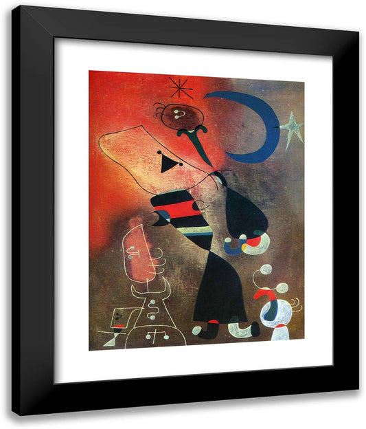 Woman and Bird in the Moonlight 20x24 Black Modern Wood Framed Art Print Poster by Miro, Joan