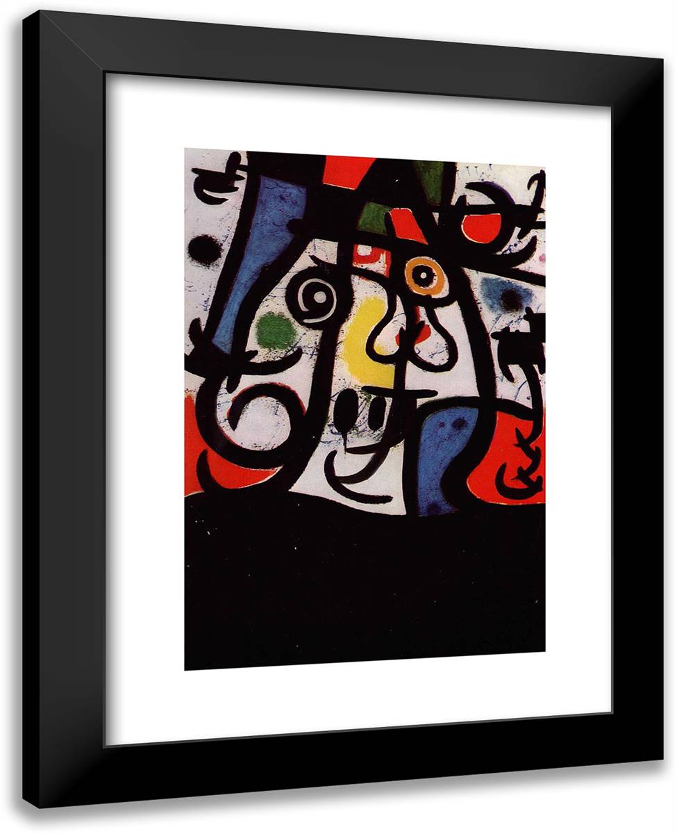 Woman and Birds 19x24 Black Modern Wood Framed Art Print Poster by Miro, Joan