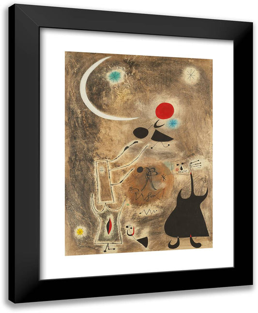 Woman and Birds in Front of the Sun 19x24 Black Modern Wood Framed Art Print Poster by Miro, Joan