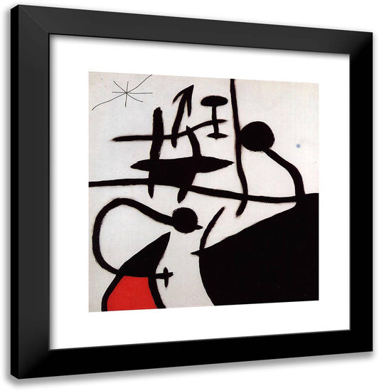 Woman and Birds in the Night 20x21 Black Modern Wood Framed Art Print Poster by Miro, Joan