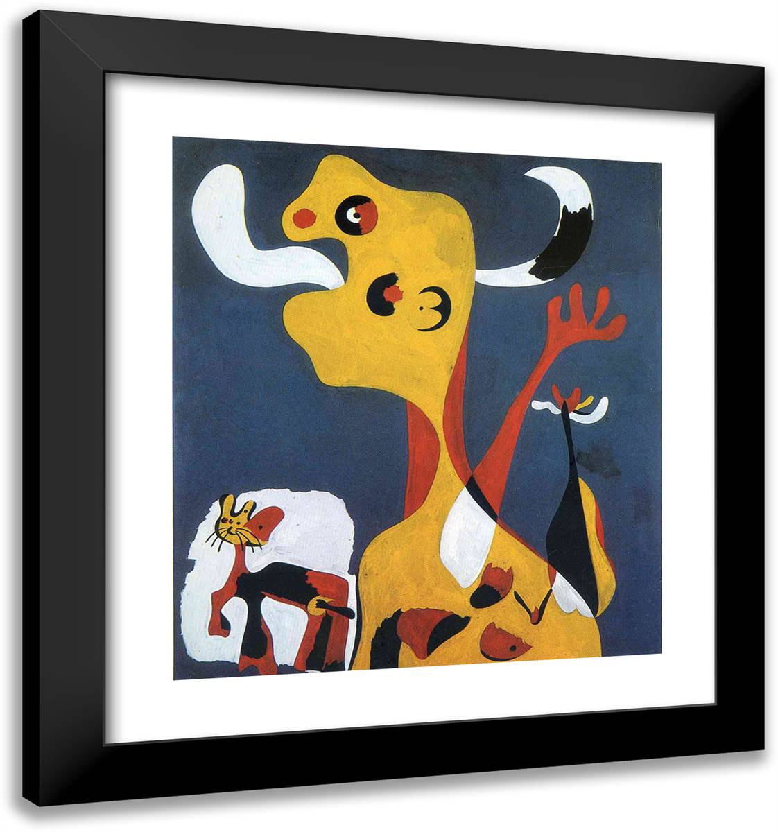 Woman and Dog in Front of the Moon 20x21 Black Modern Wood Framed Art Print Poster by Miro, Joan