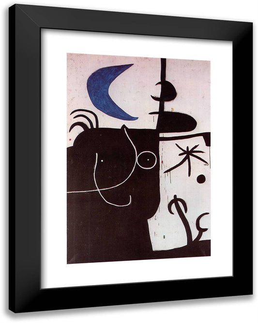 Woman Before the Luna 19x24 Black Modern Wood Framed Art Print Poster by Miro, Joan