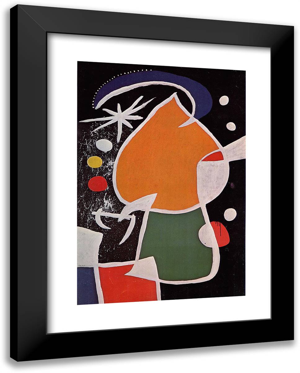 Woman in the Night 19x24 Black Modern Wood Framed Art Print Poster by Miro, Joan