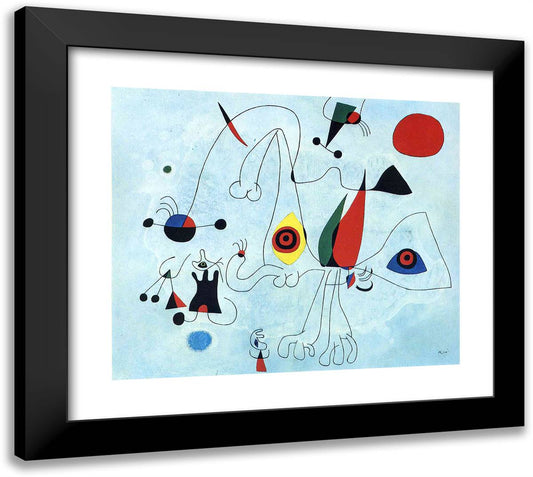 Women and Birds at Sunrise 22x20 Black Modern Wood Framed Art Print Poster by Miro, Joan