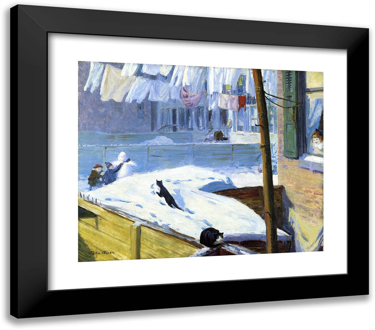 Backyards, Greenwich VIllage 23x20 Black Modern Wood Framed Art Print Poster by Sloan, John French