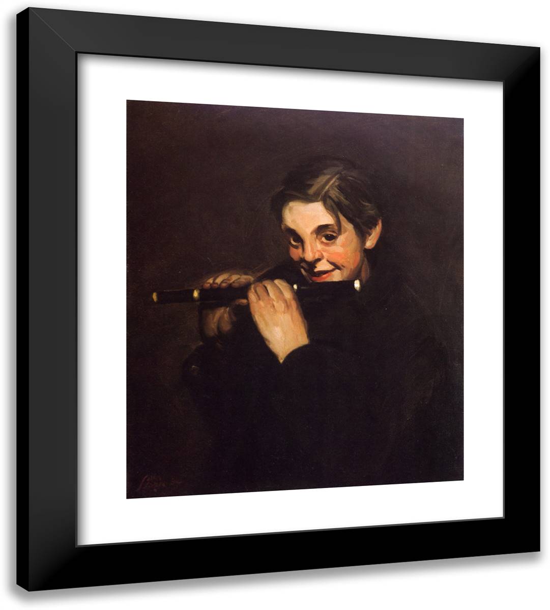 Boy with Piccolo 20x22 Black Modern Wood Framed Art Print Poster by Sloan, John French