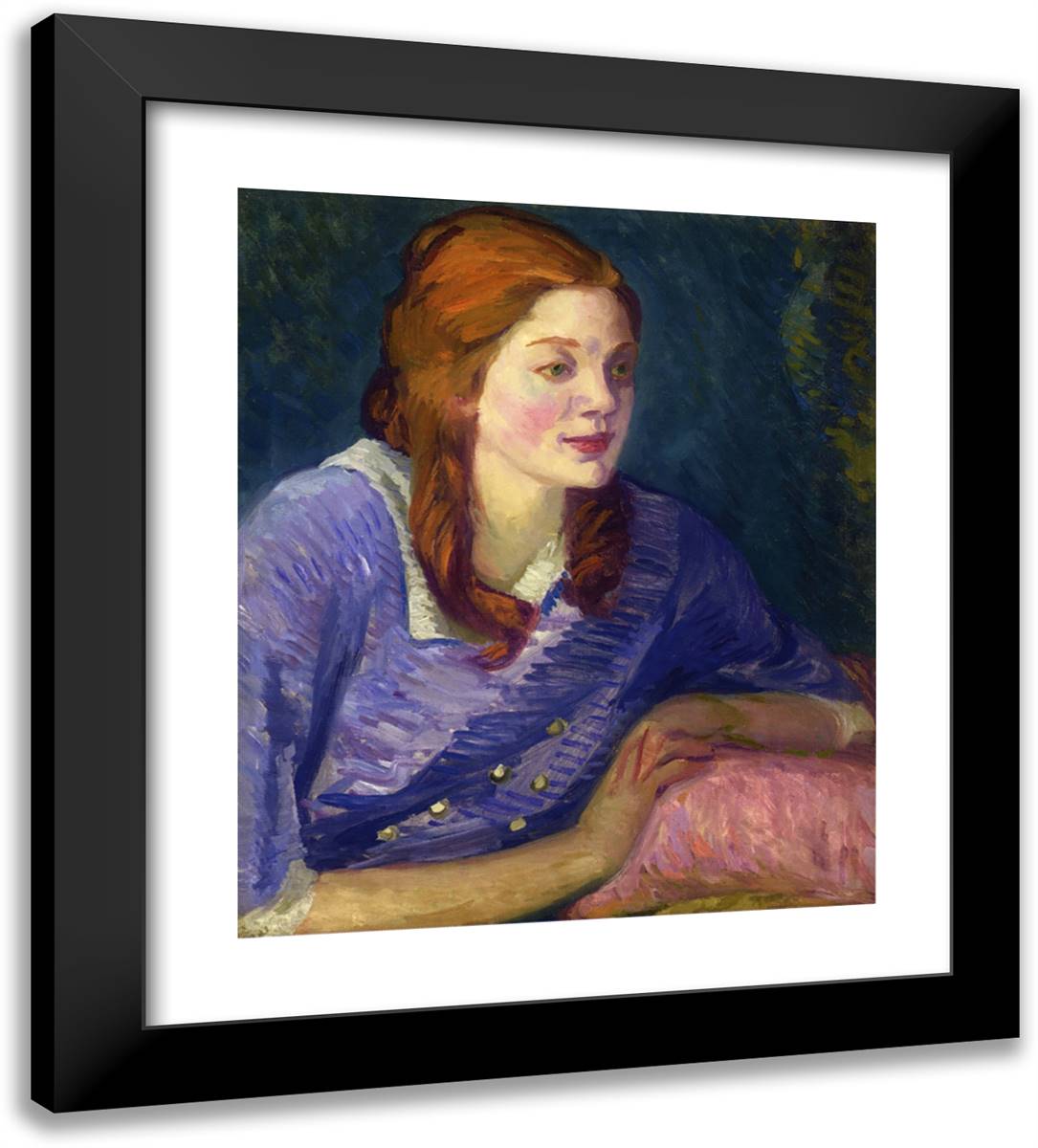 Carol with Red Curls 20x22 Black Modern Wood Framed Art Print Poster by Sloan, John French