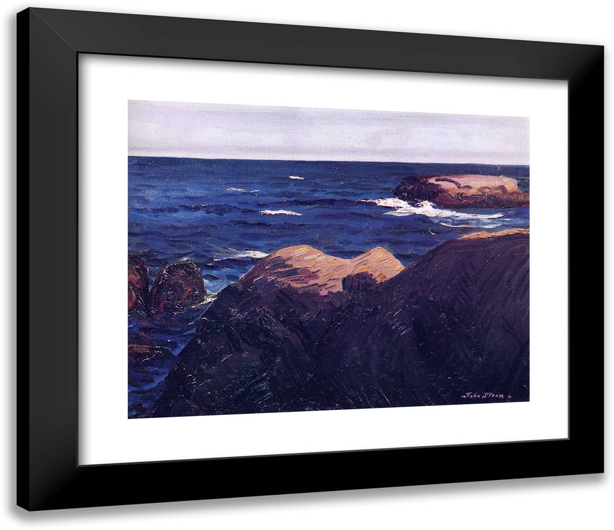 Deep Blue Sea 23x20 Black Modern Wood Framed Art Print Poster by Sloan, John French