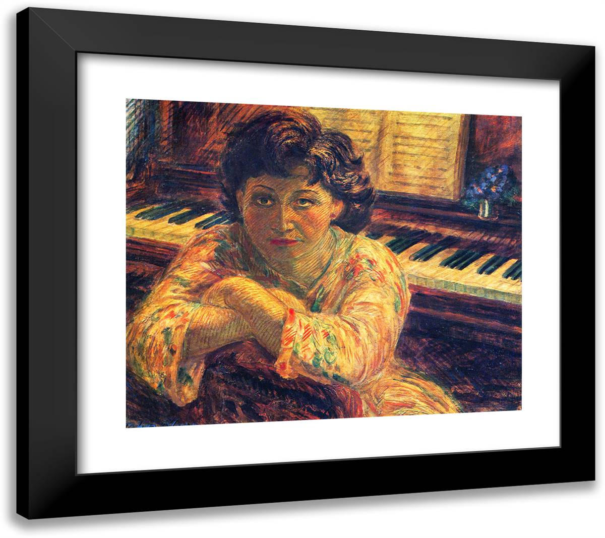 Girl, Back to the Piano 22x20 Black Modern Wood Framed Art Print Poster by Sloan, John French