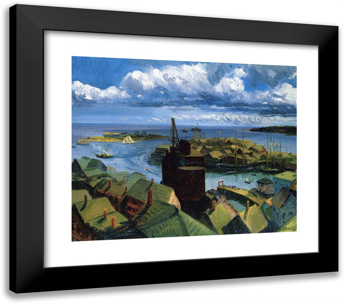 Gloucester Harbor 23x20 Black Modern Wood Framed Art Print Poster by Sloan, John French