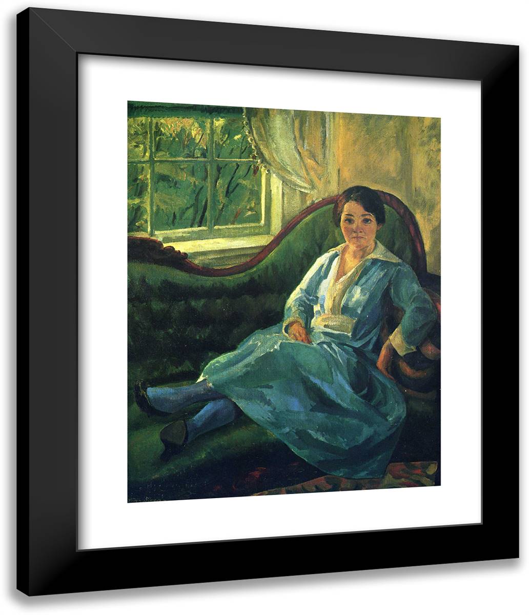 My Wife in Blue 20x24 Black Modern Wood Framed Art Print Poster by Sloan, John French