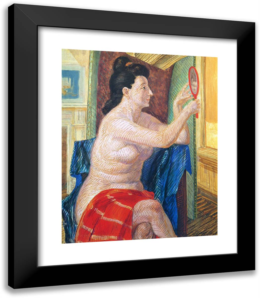 Nude with Red Hand Mirror 20x23 Black Modern Wood Framed Art Print Poster by Sloan, John French
