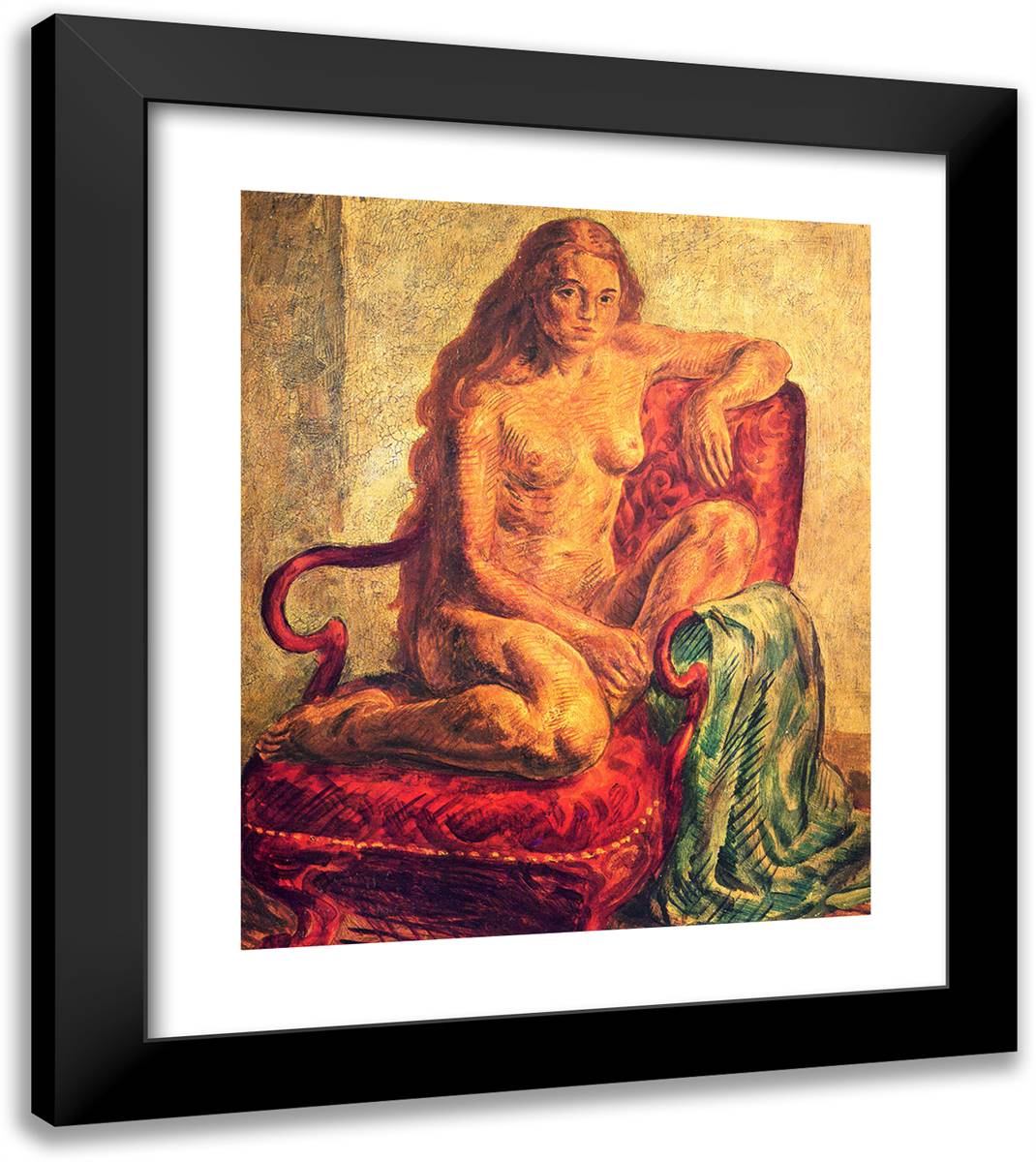 Nude, Terra Cotta 20x23 Black Modern Wood Framed Art Print Poster by Sloan, John French