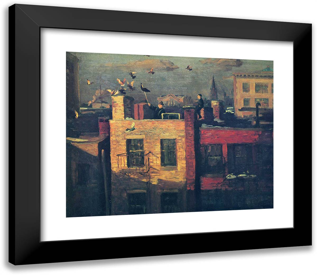 Pigeons 23x20 Black Modern Wood Framed Art Print Poster by Sloan, John French