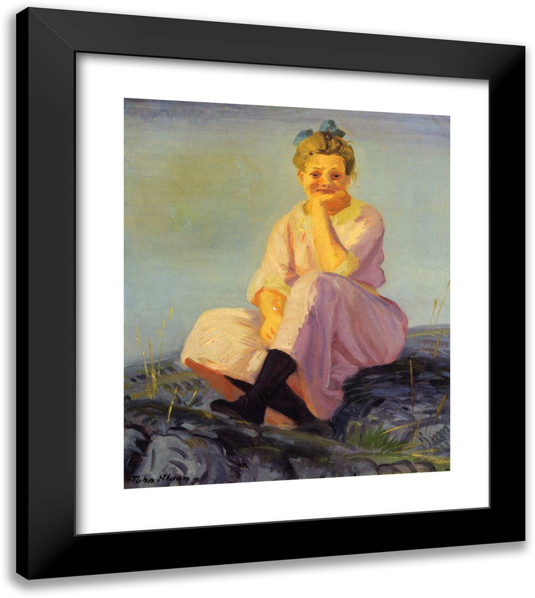 Pink and Blue 20x23 Black Modern Wood Framed Art Print Poster by Sloan, John French