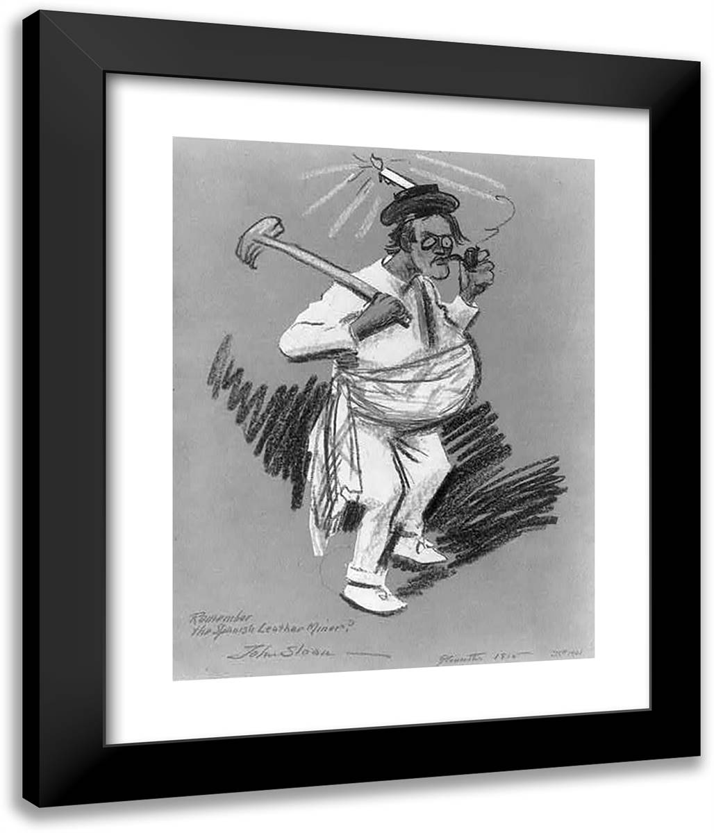 Remember the Spanish Leather Miner. Self Caricature 20x24 Black Modern Wood Framed Art Print Poster by Sloan, John French