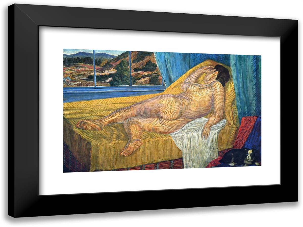 Santa Fe Siesta 24x18 Black Modern Wood Framed Art Print Poster by Sloan, John French